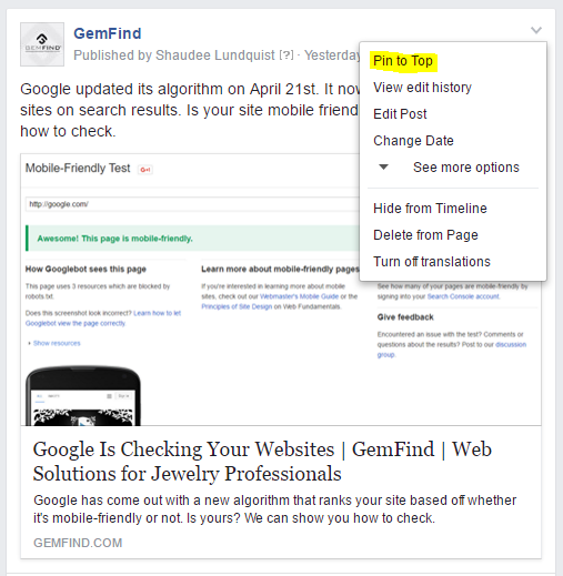 Pin Important Posts to the Top of your Page on Your Facebook Page